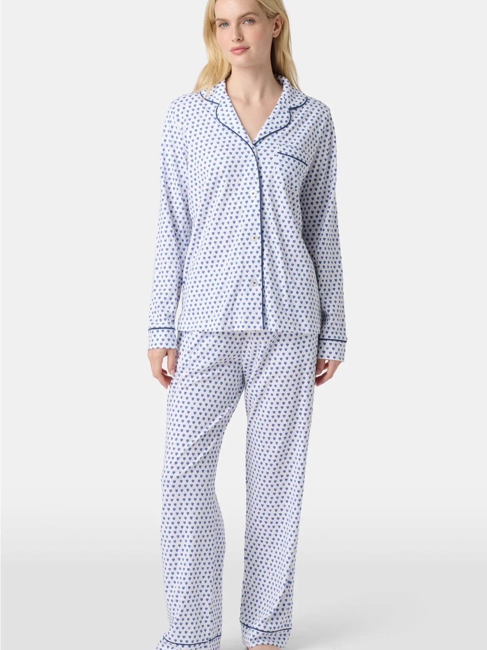 Roller Rabbit Light Blue and Navy Heart-Print Pajama Set